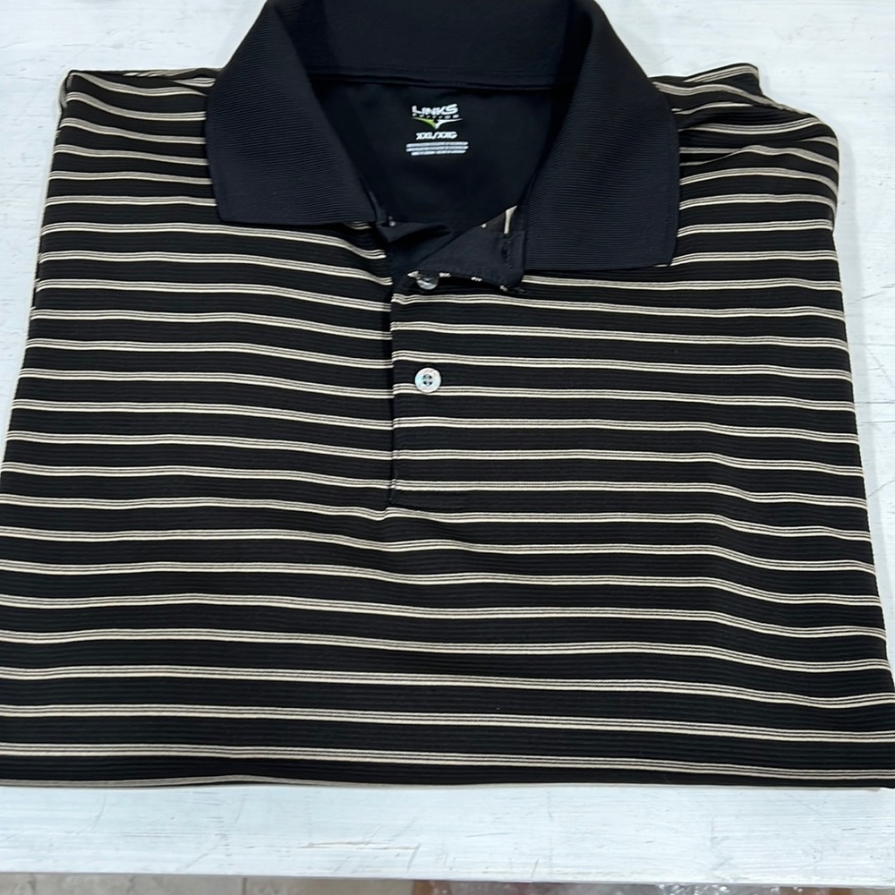 Links edition mens XXL black with brown stripes long sleeve polo
